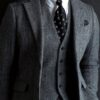 Men's Herringbone Tweed Wool Three-Piece Vintage Grey Suit for Weddings, Winter, Groom & Groomsmen (Copy)