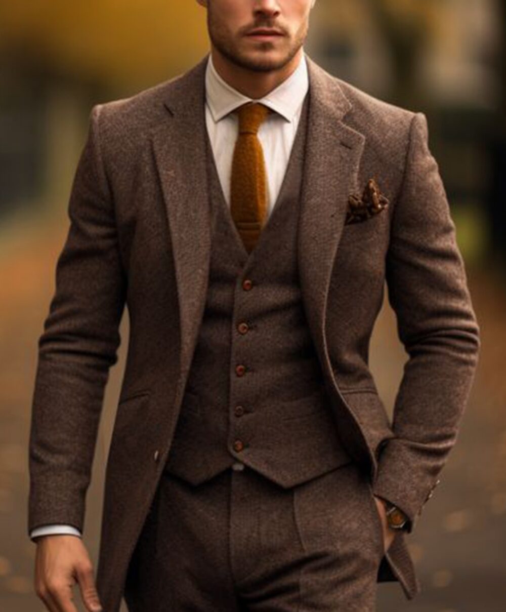 Classic Brown Three-Piece Suit for Men – Vintage-Inspired Formalwear for Autumn and Elegant Occasions