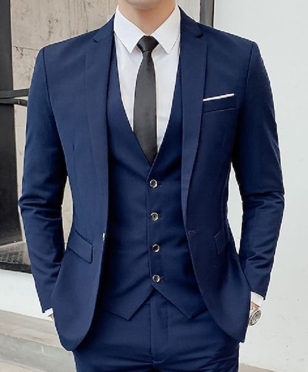 Men’s Slim Fit Navy Three-Piece Suit – Modern Formalwear for Weddings, Business, and Celebrations