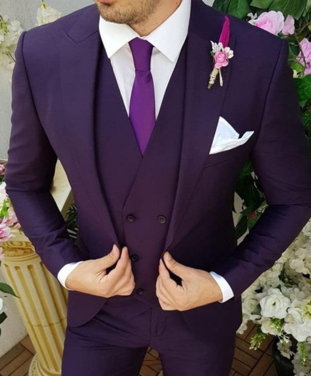 Men’s Royal Purple Three-Piece Suit – Bold Wedding or Party Suit for Elegant Celebrations